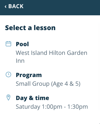 Step 2 - Choose your pool and lesson